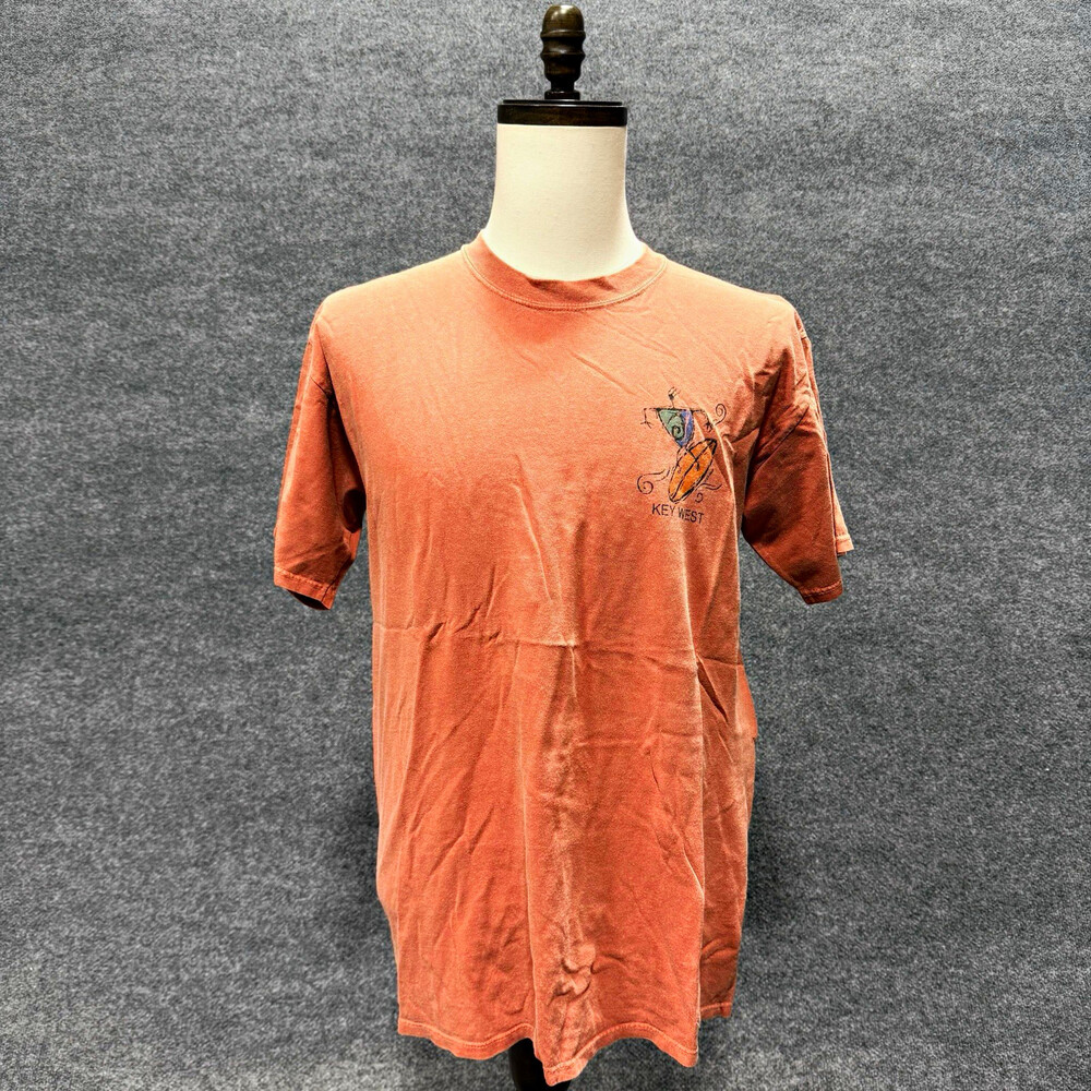 Vintage 90s Gildan Key West Florida T Shirt Large Orange Lizard Fish Graphic USA